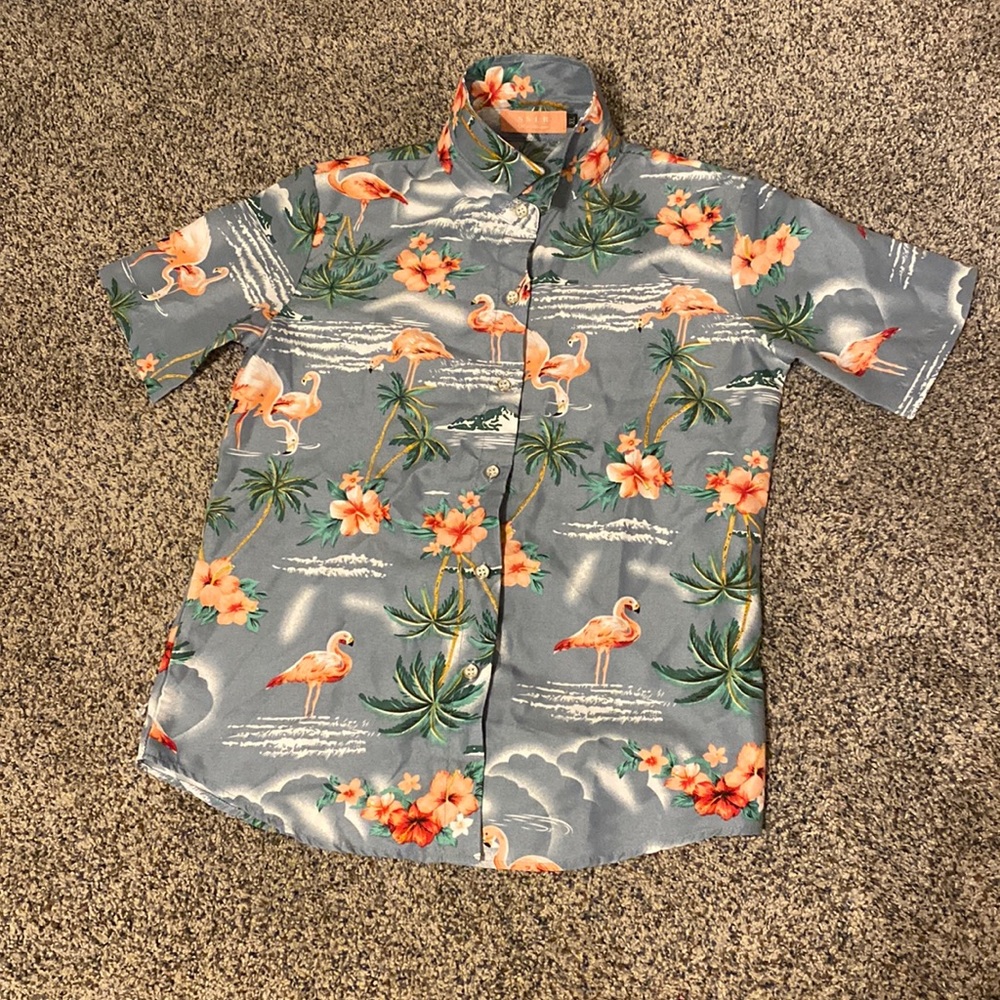flamingo and palm tree button-up shirt from amazon.